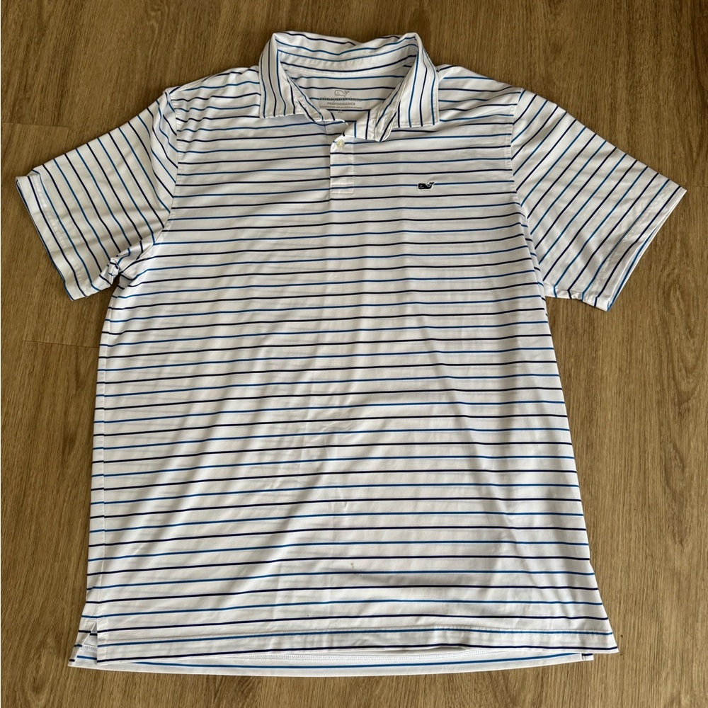 Vineyard Vines Performance Blue and White Striped Polo